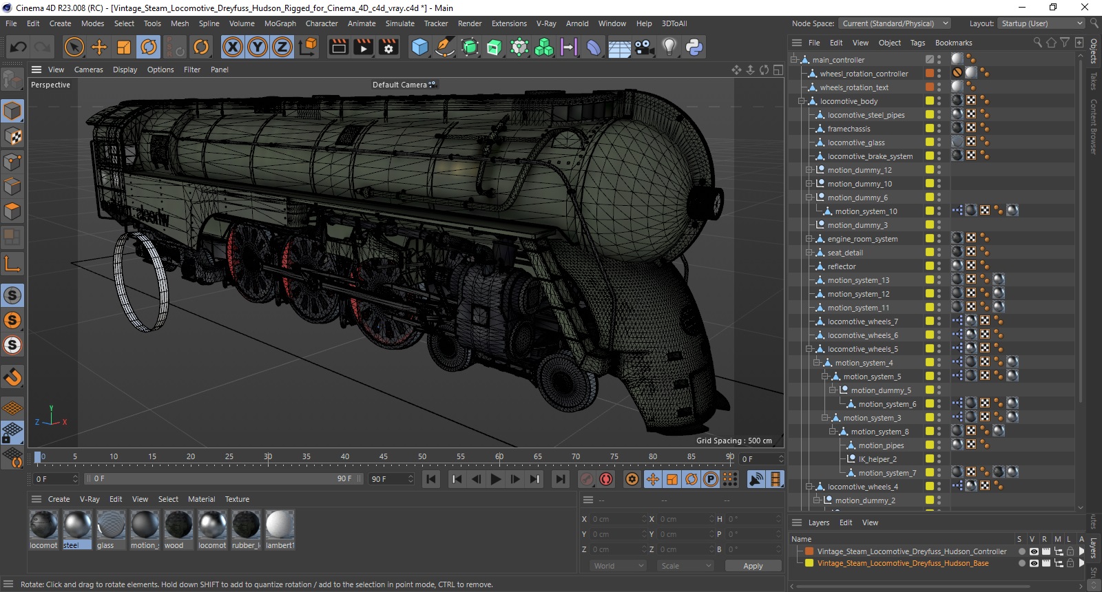 3D Vintage Steam Locomotive Dreyfuss Hudson Rigged for Cinema 4D