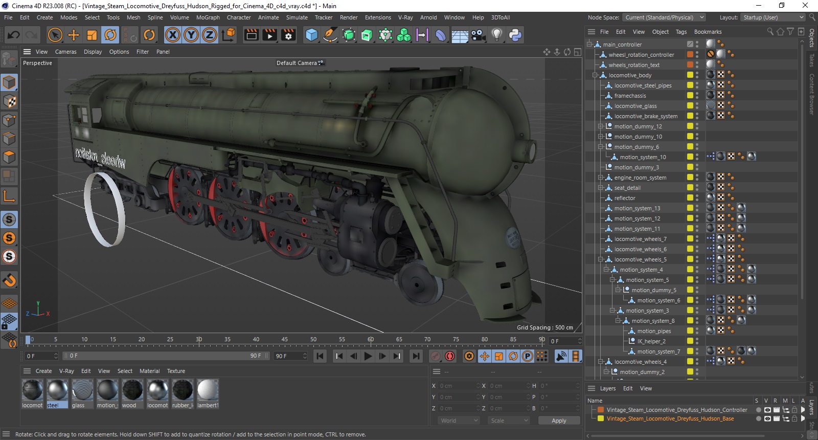 3D Vintage Steam Locomotive Dreyfuss Hudson Rigged for Cinema 4D