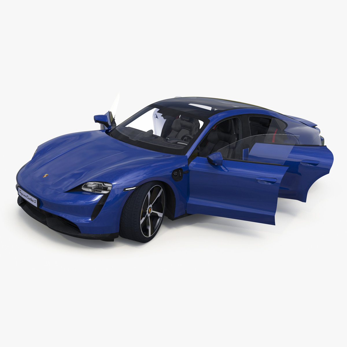 3D Electric Sports Car Porsche Taycan Turbo S Gentian Blue Rigged for Maya
