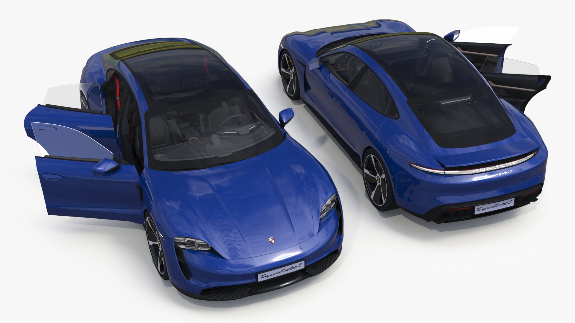 3D Electric Sports Car Porsche Taycan Turbo S Gentian Blue Rigged for Maya