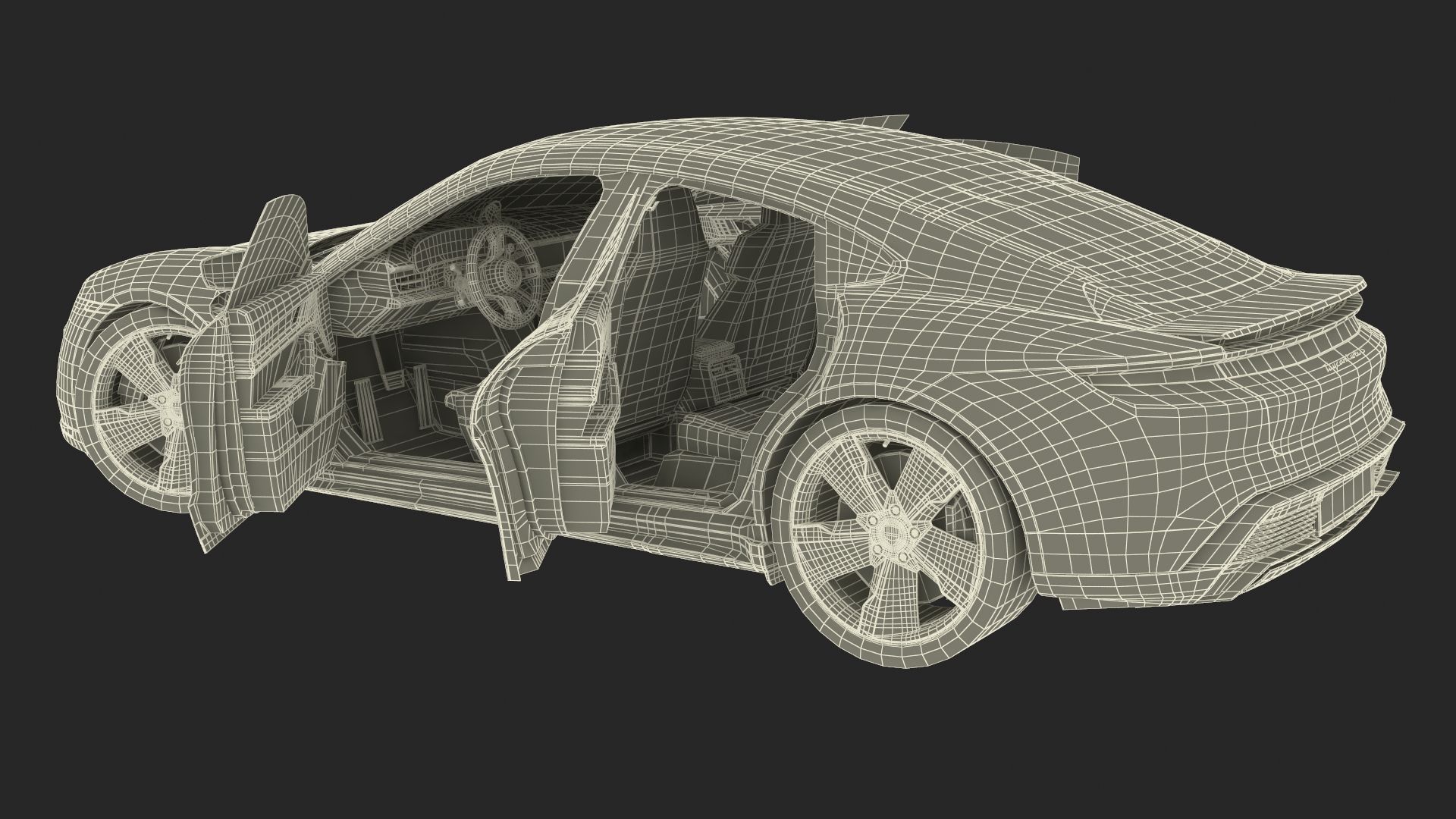 3D Electric Sports Car Porsche Taycan Turbo S Gentian Blue Rigged for Maya