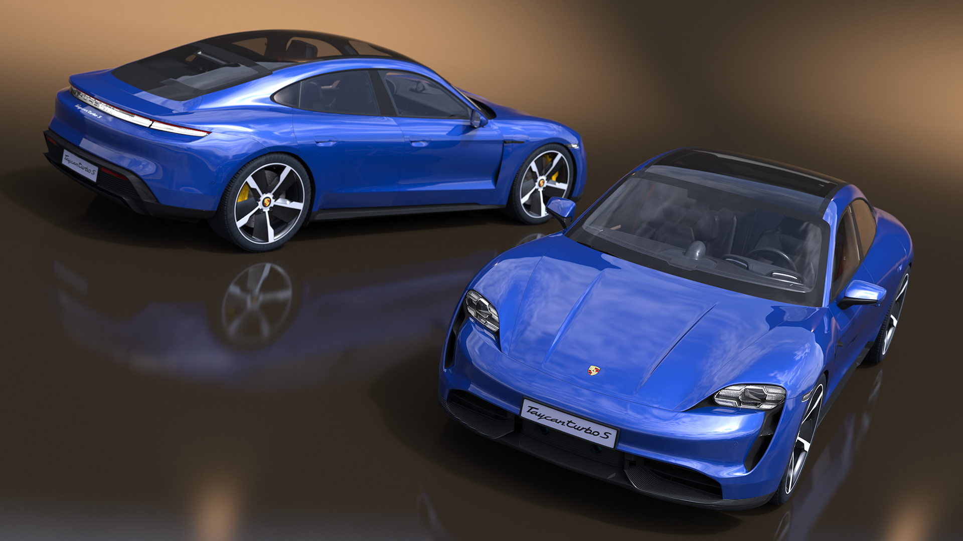 3D Electric Sports Car Porsche Taycan Turbo S Gentian Blue Rigged for Maya
