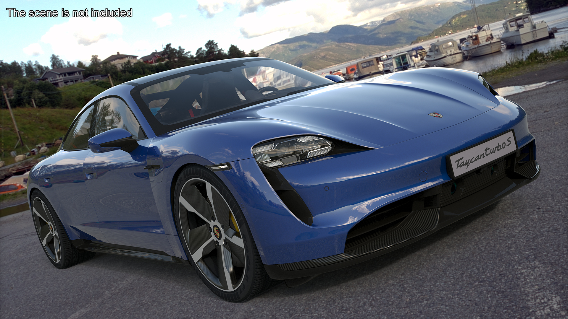 3D Electric Sports Car Porsche Taycan Turbo S Gentian Blue Rigged for Maya
