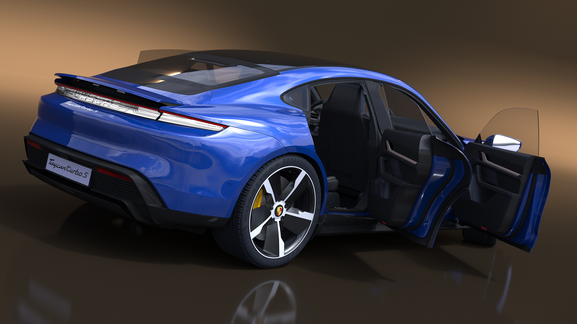 3D Electric Sports Car Porsche Taycan Turbo S Gentian Blue Rigged for Maya