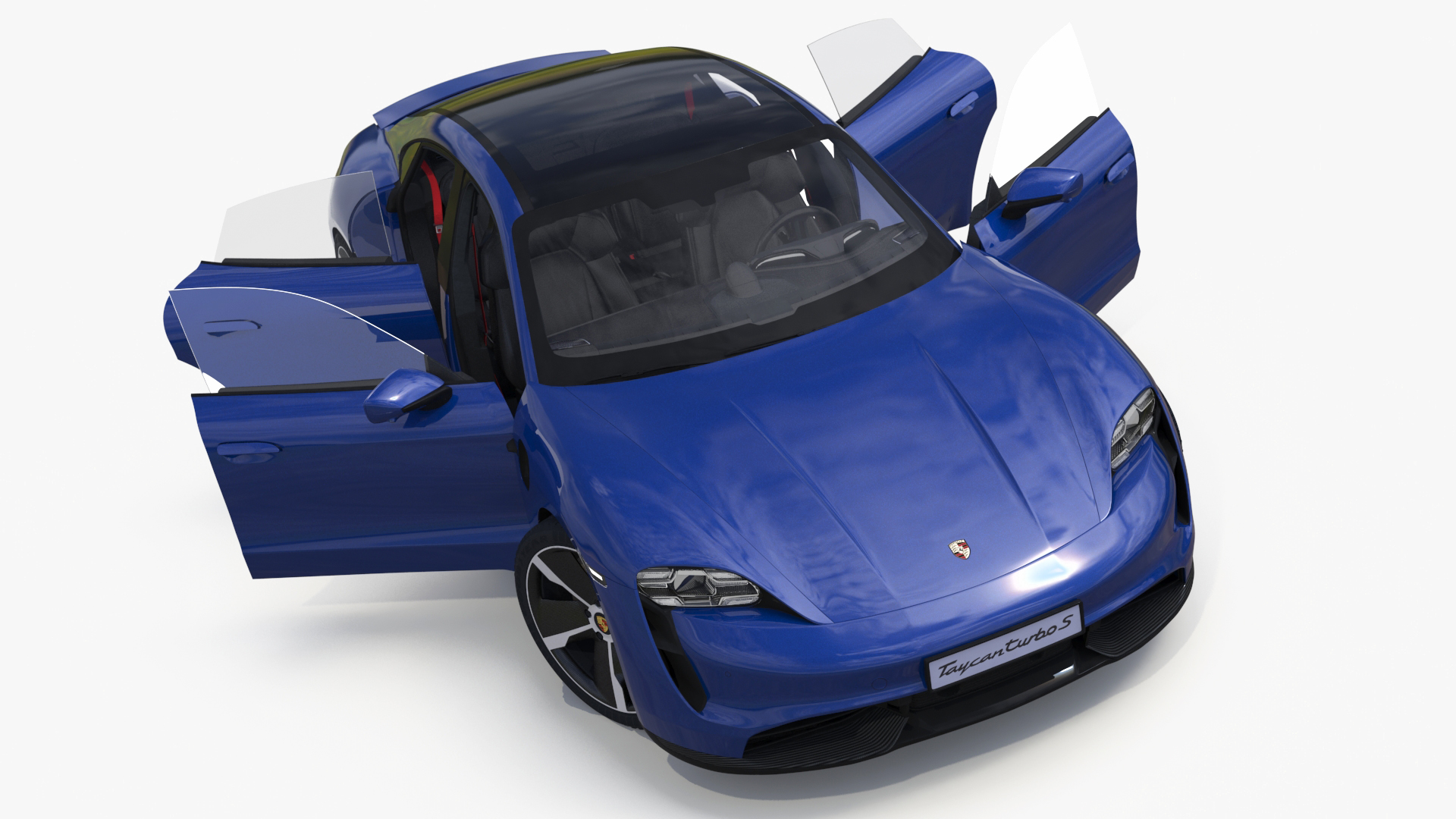 3D Electric Sports Car Porsche Taycan Turbo S Gentian Blue Rigged for Maya