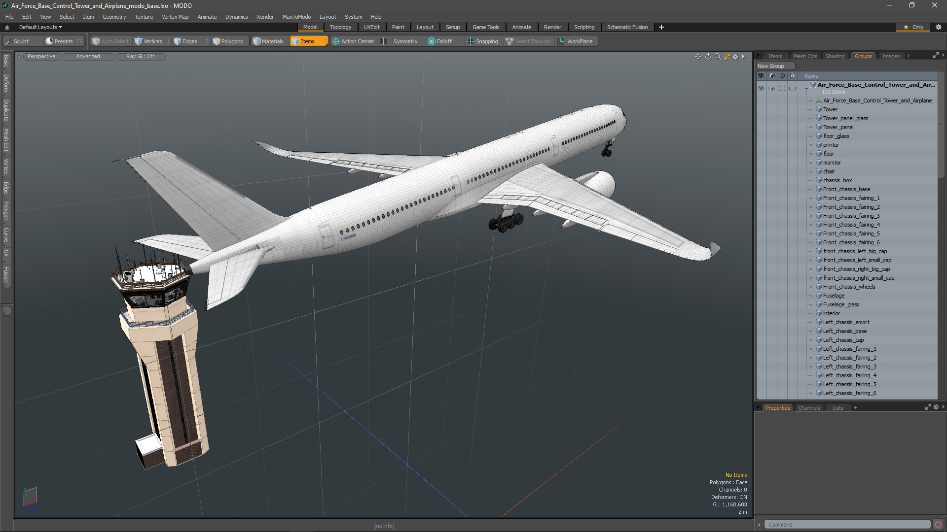 3D Air Force Base Control Tower and Airplane