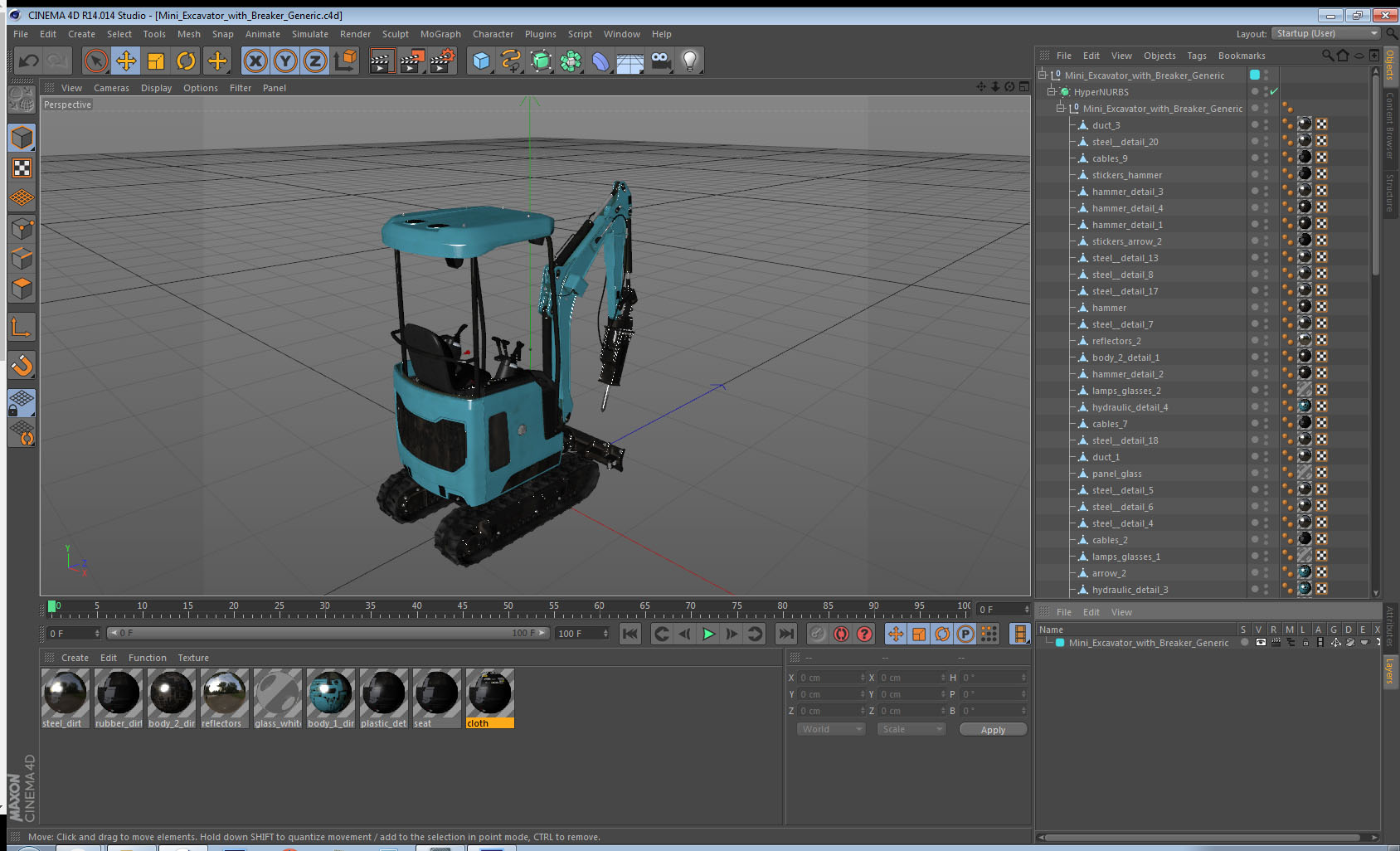 3D model Mini Excavator with Breaker Generic