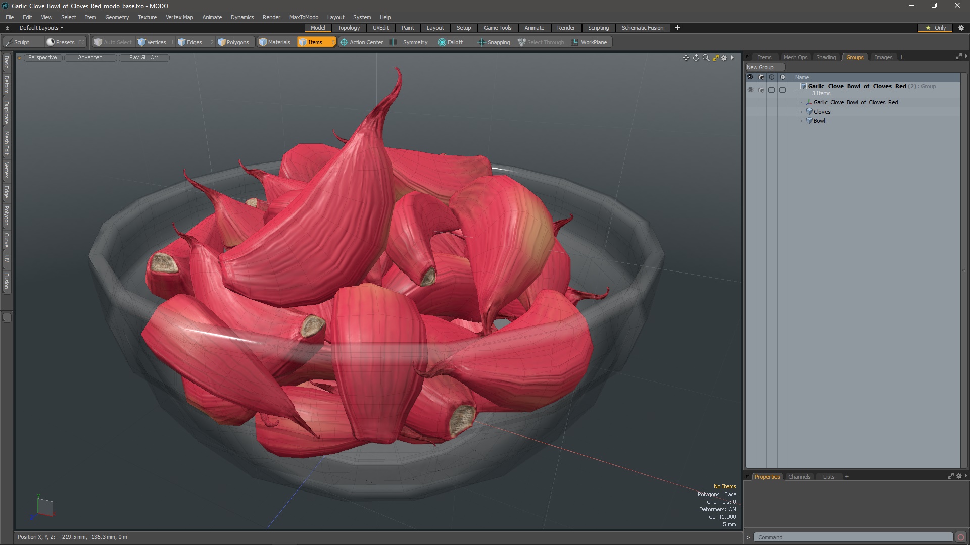 3D Garlic Clove Bowl of Cloves Red
