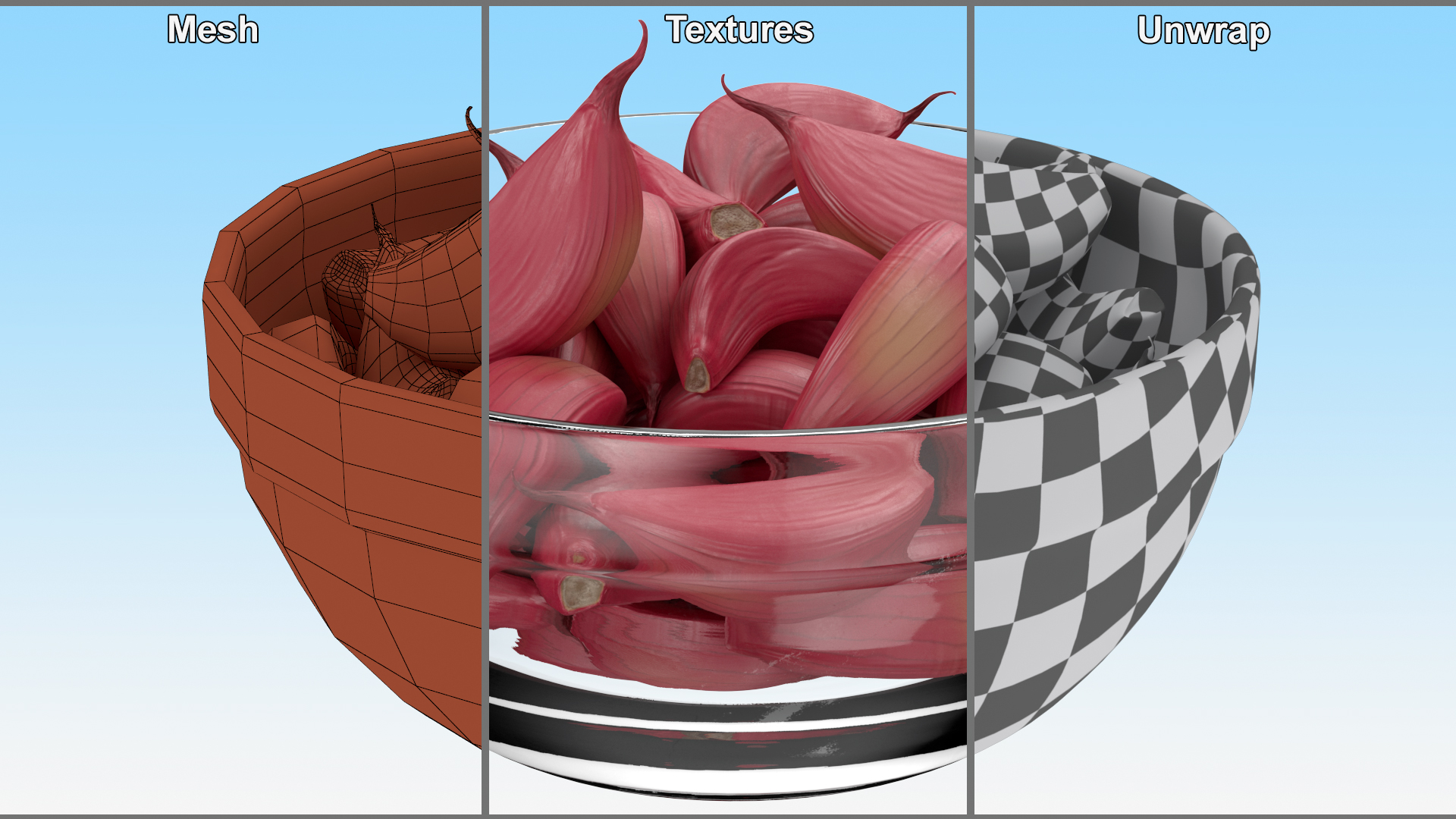 3D Garlic Clove Bowl of Cloves Red