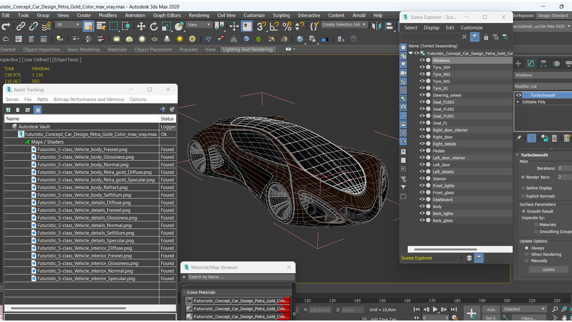 3D Futuristic Concept Car Design Petra Gold Color