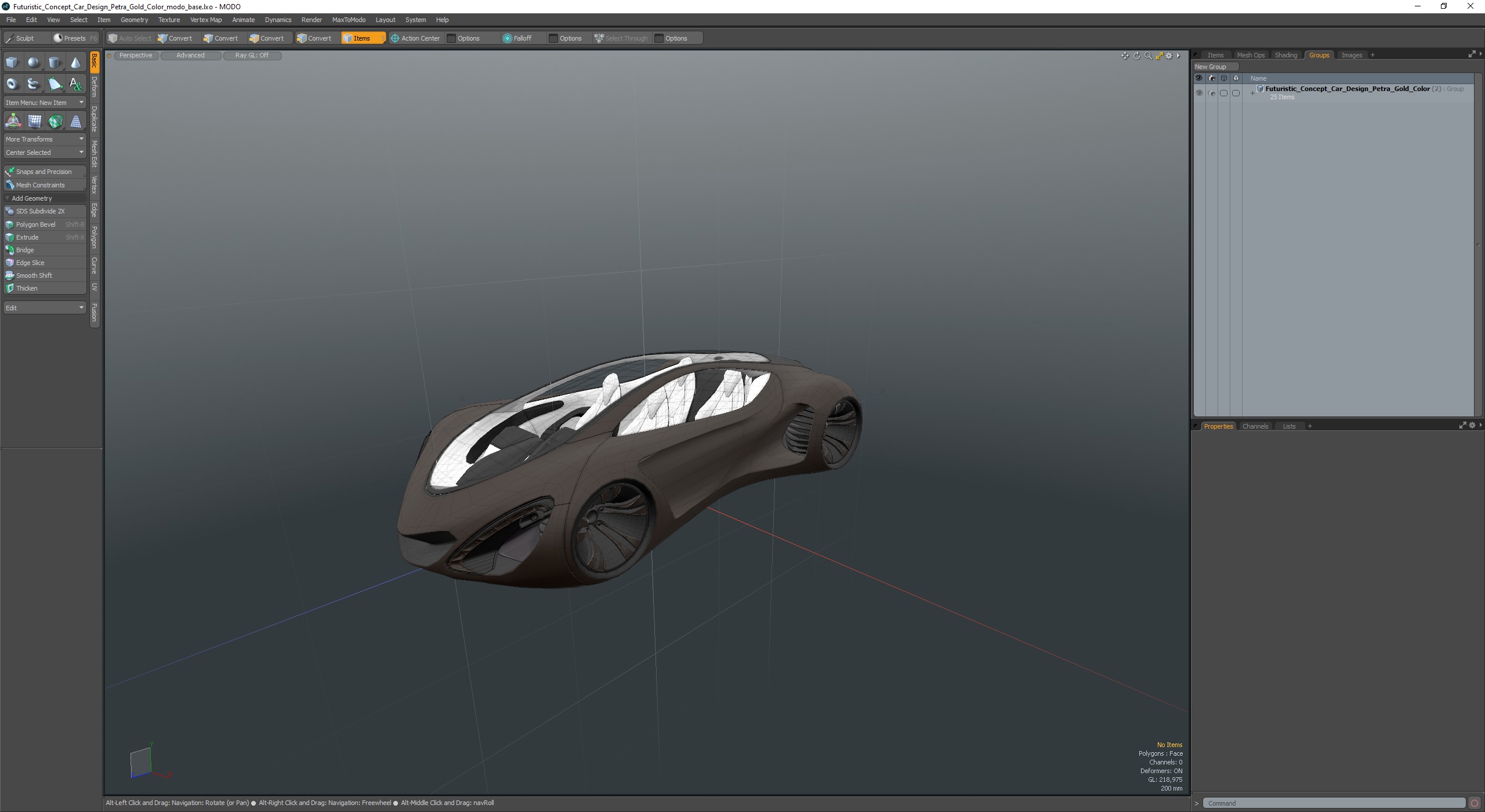 3D Futuristic Concept Car Design Petra Gold Color
