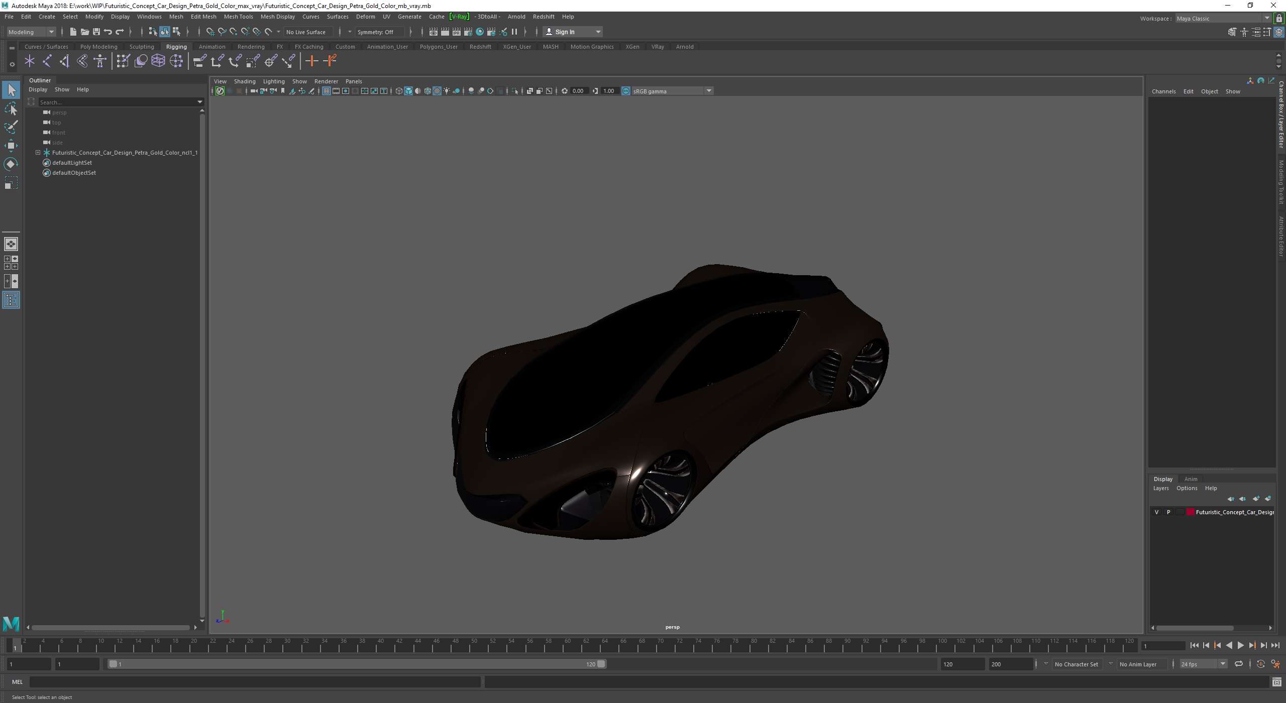 3D Futuristic Concept Car Design Petra Gold Color