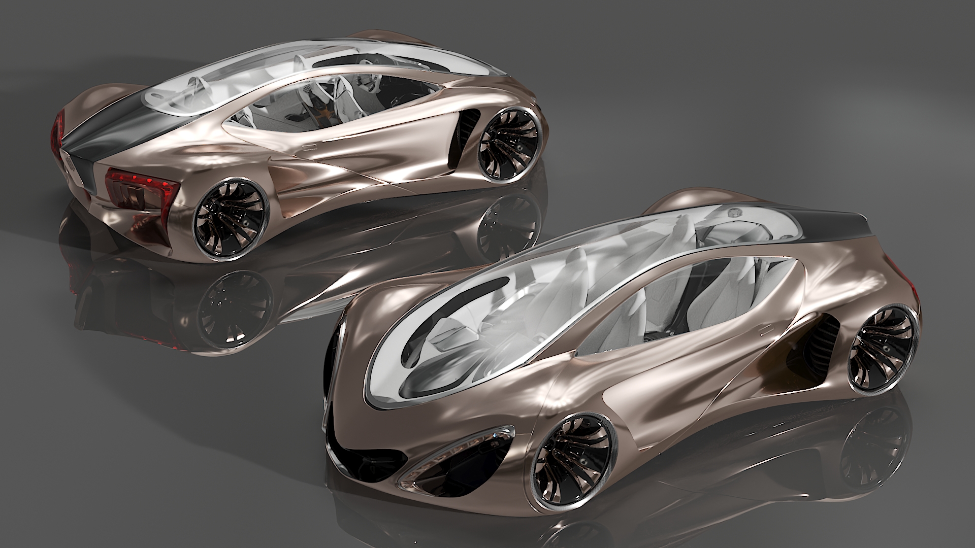 3D Futuristic Concept Car Design Petra Gold Color
