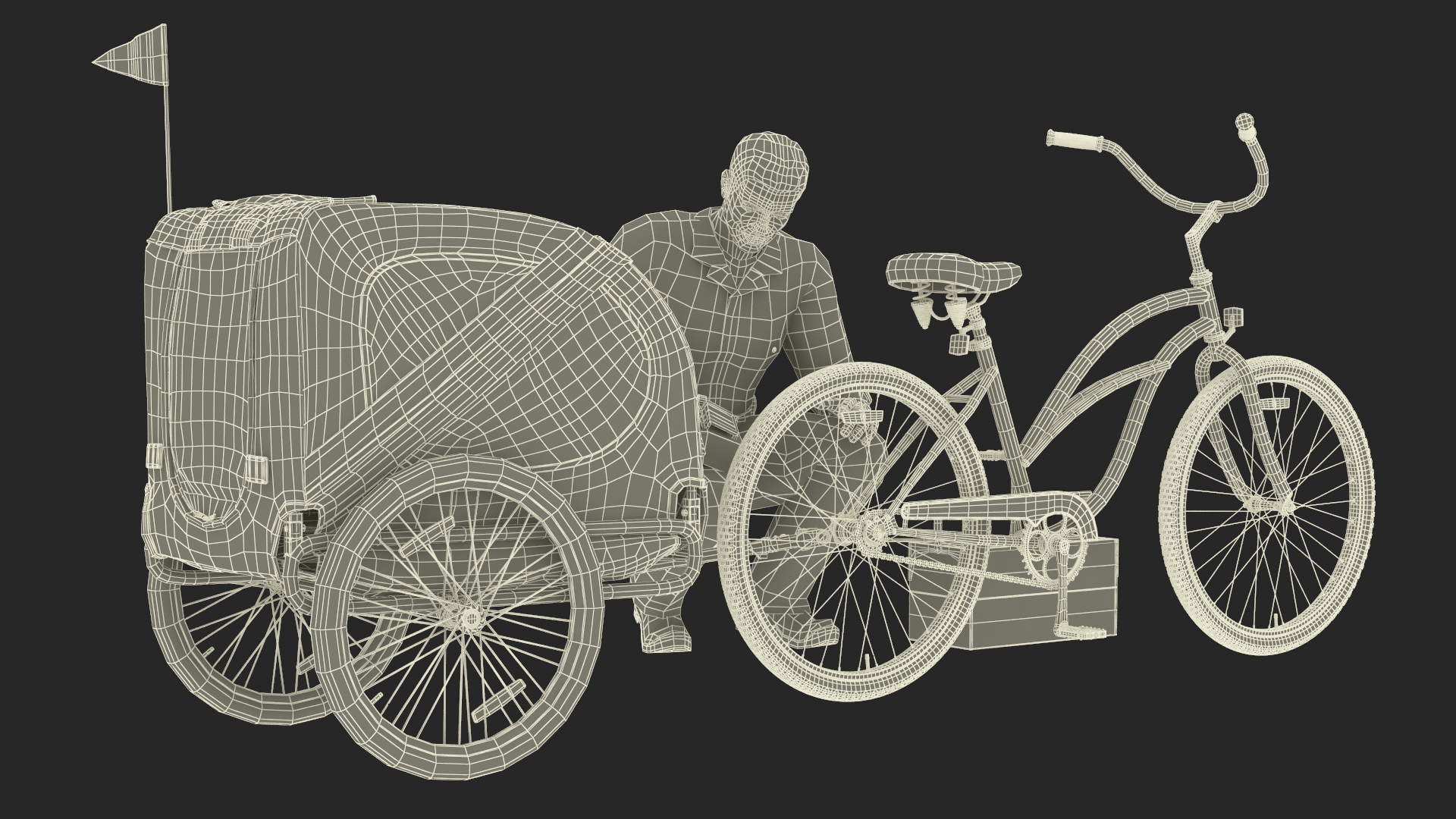 3D Worker Attaches Pet Trailer to Bicycle model