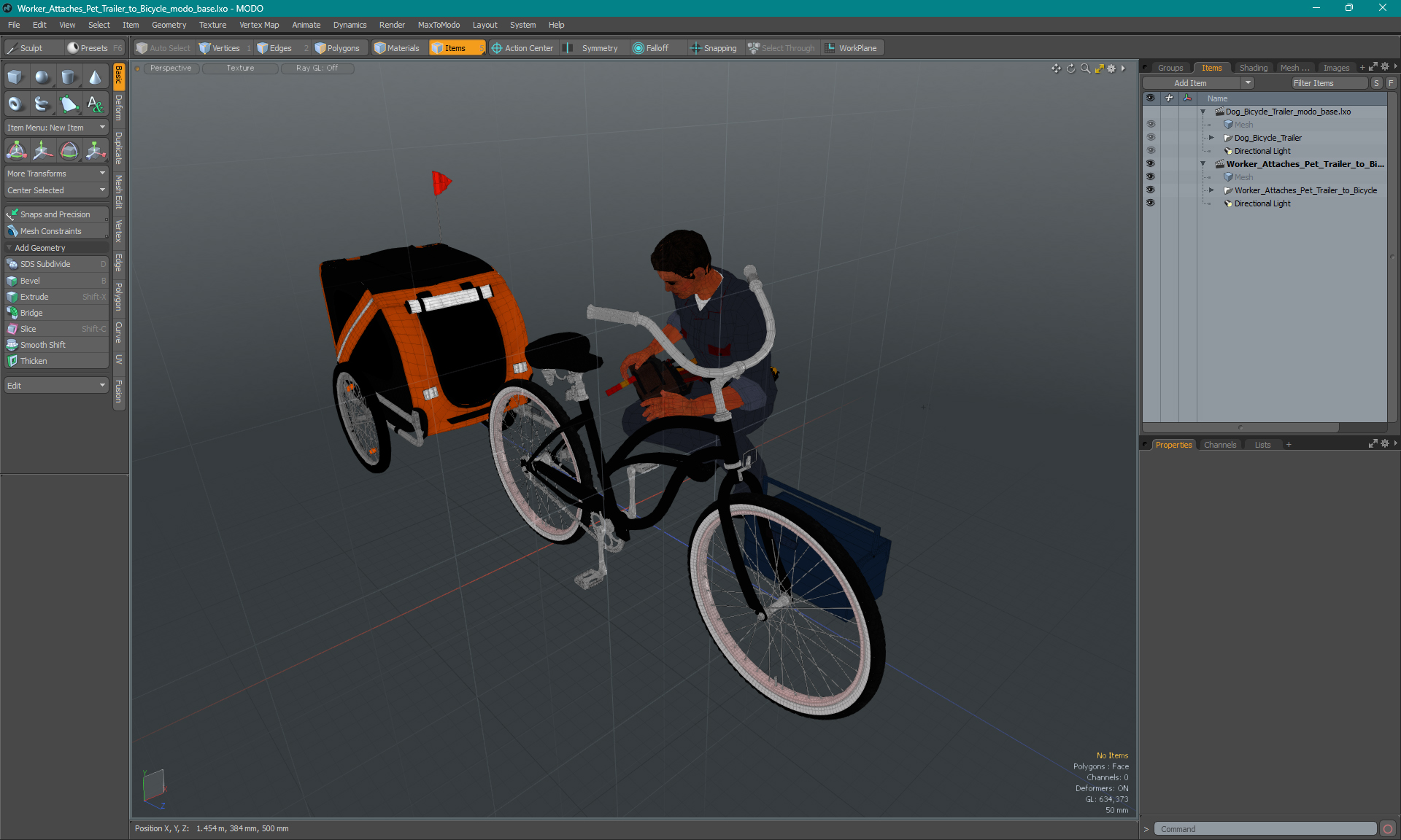 3D Worker Attaches Pet Trailer to Bicycle model