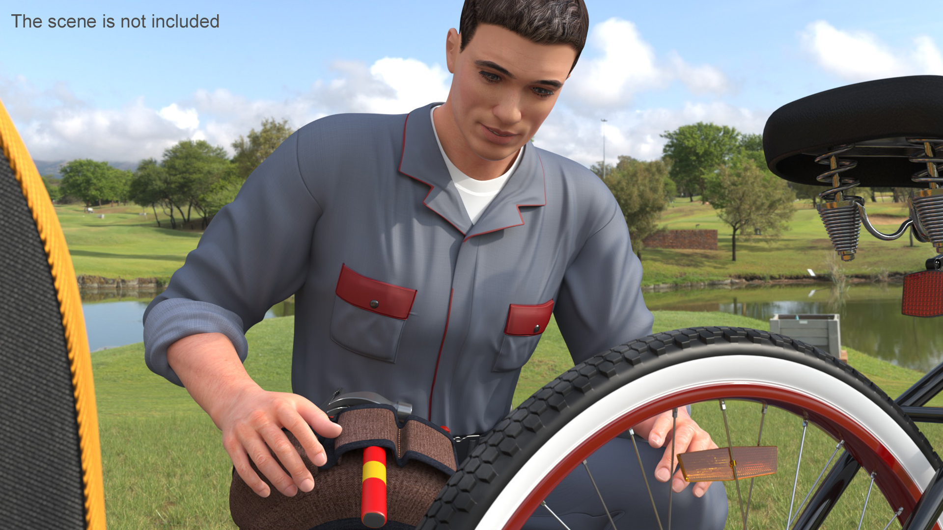 3D Worker Attaches Pet Trailer to Bicycle model
