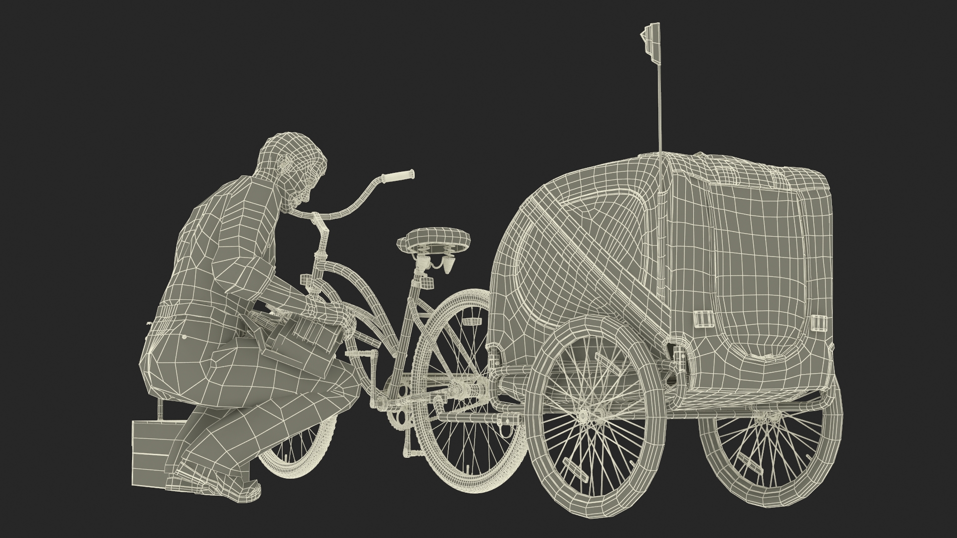 3D Worker Attaches Pet Trailer to Bicycle model