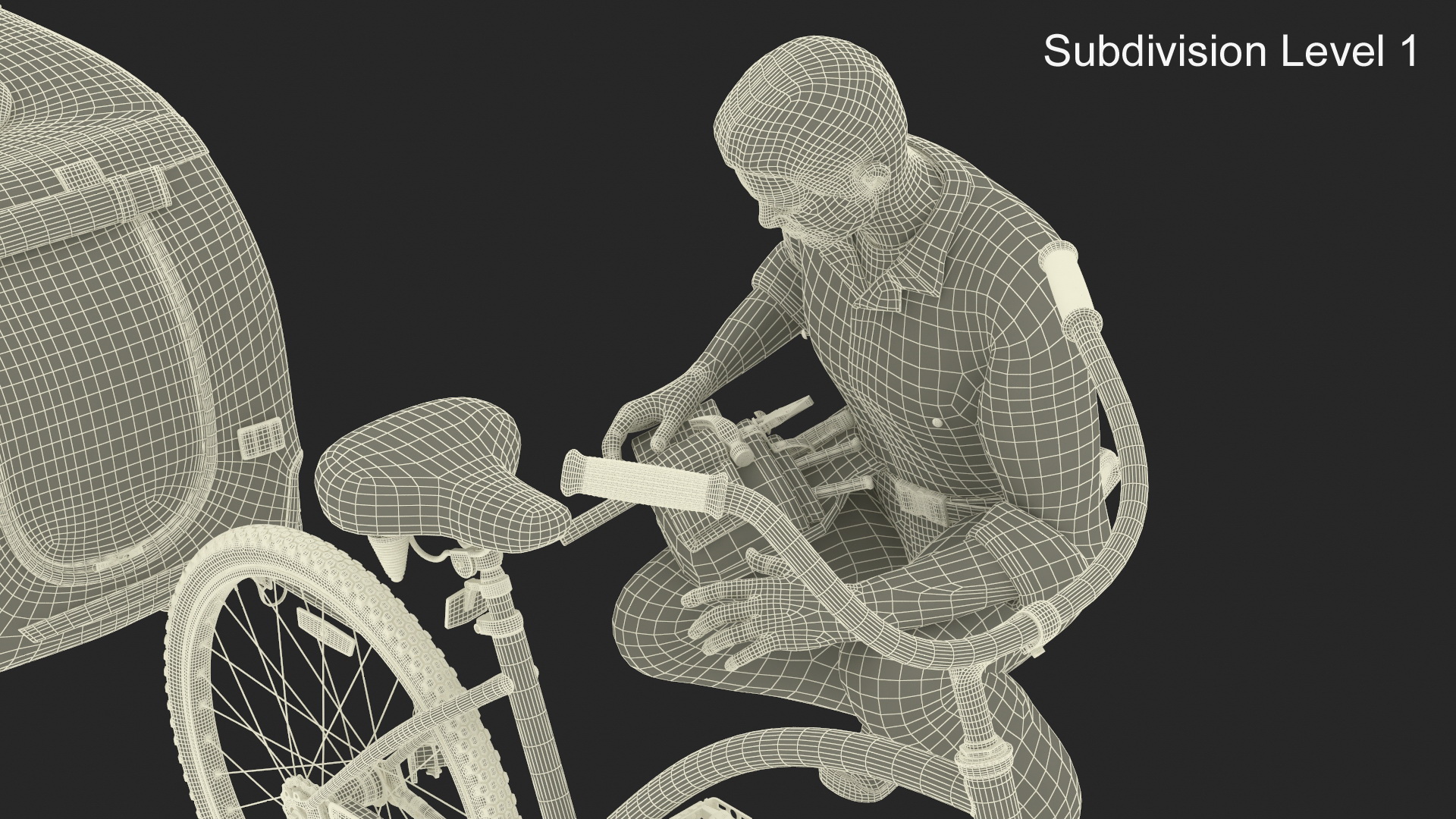 3D Worker Attaches Pet Trailer to Bicycle model