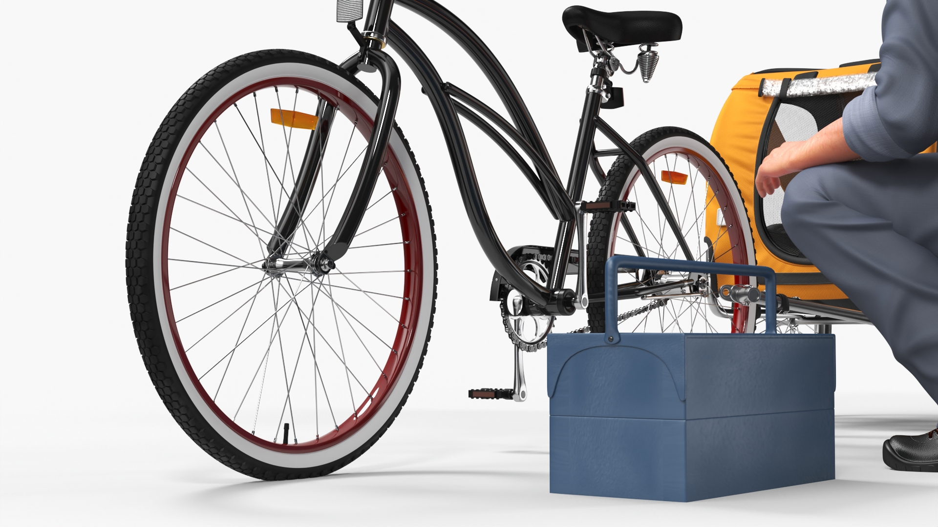 3D Worker Attaches Pet Trailer to Bicycle model