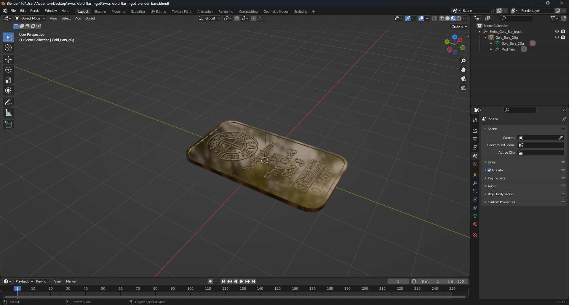 3D model Swiss Gold Bar Ingot