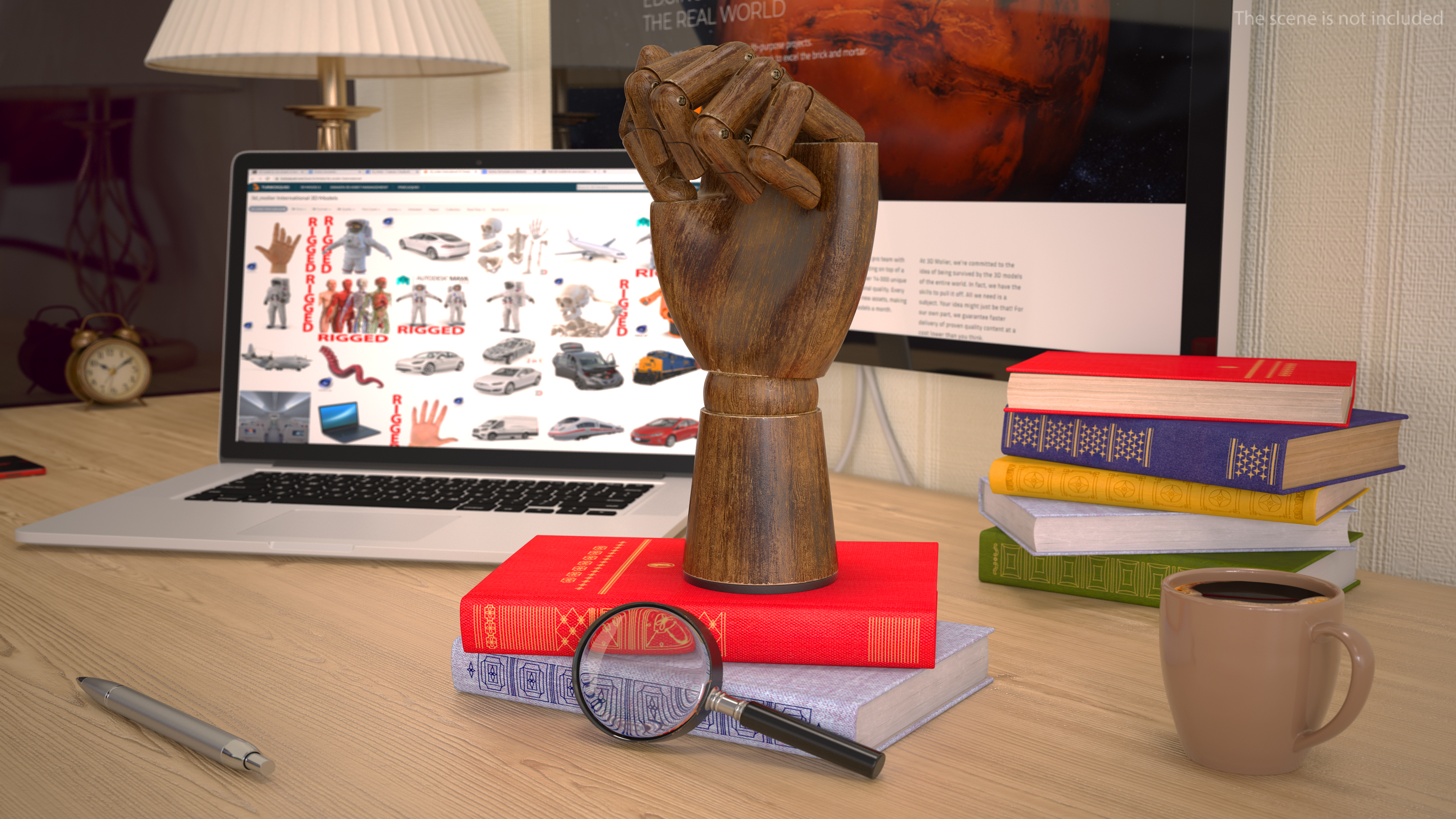 3D model Hand with Posable Fingers Dark Wood Fist Pose