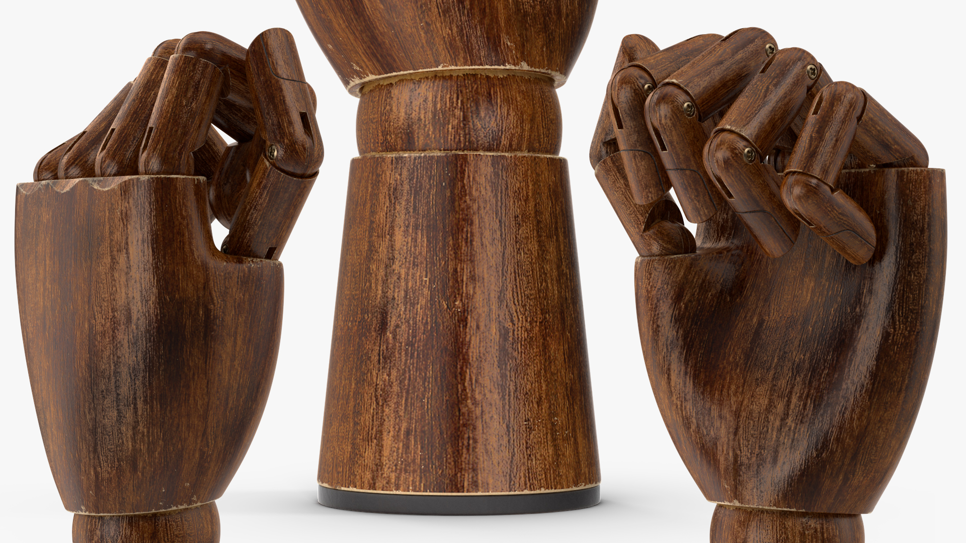 3D model Hand with Posable Fingers Dark Wood Fist Pose