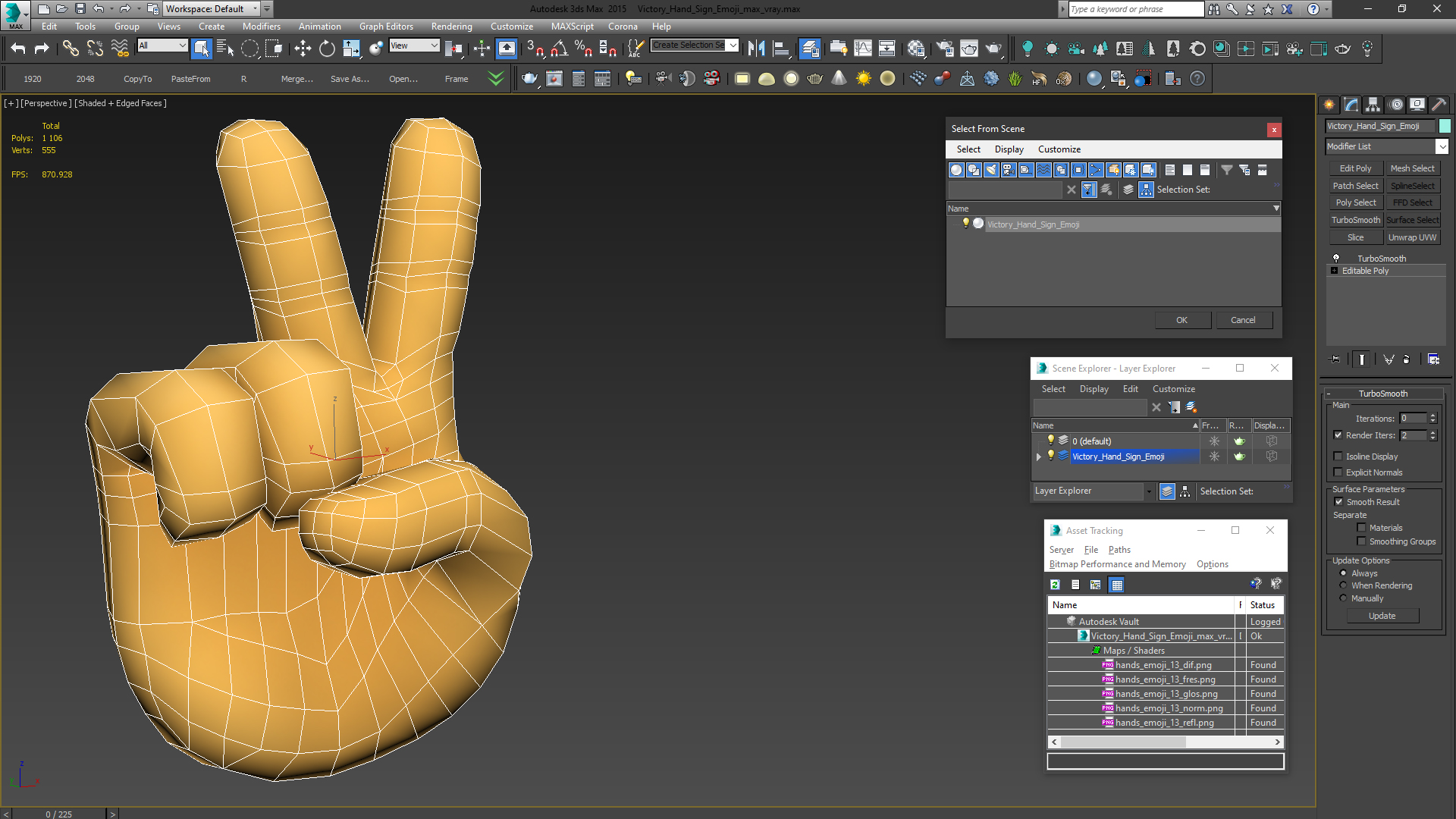3D Victory Hand Sign Emoji model