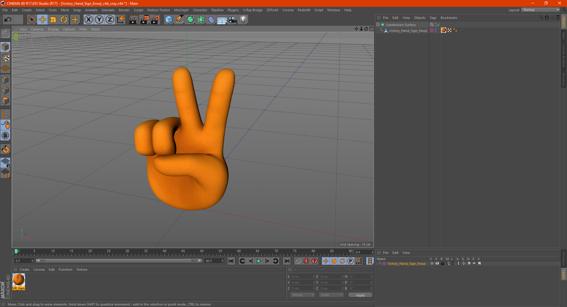 3D Victory Hand Sign Emoji model