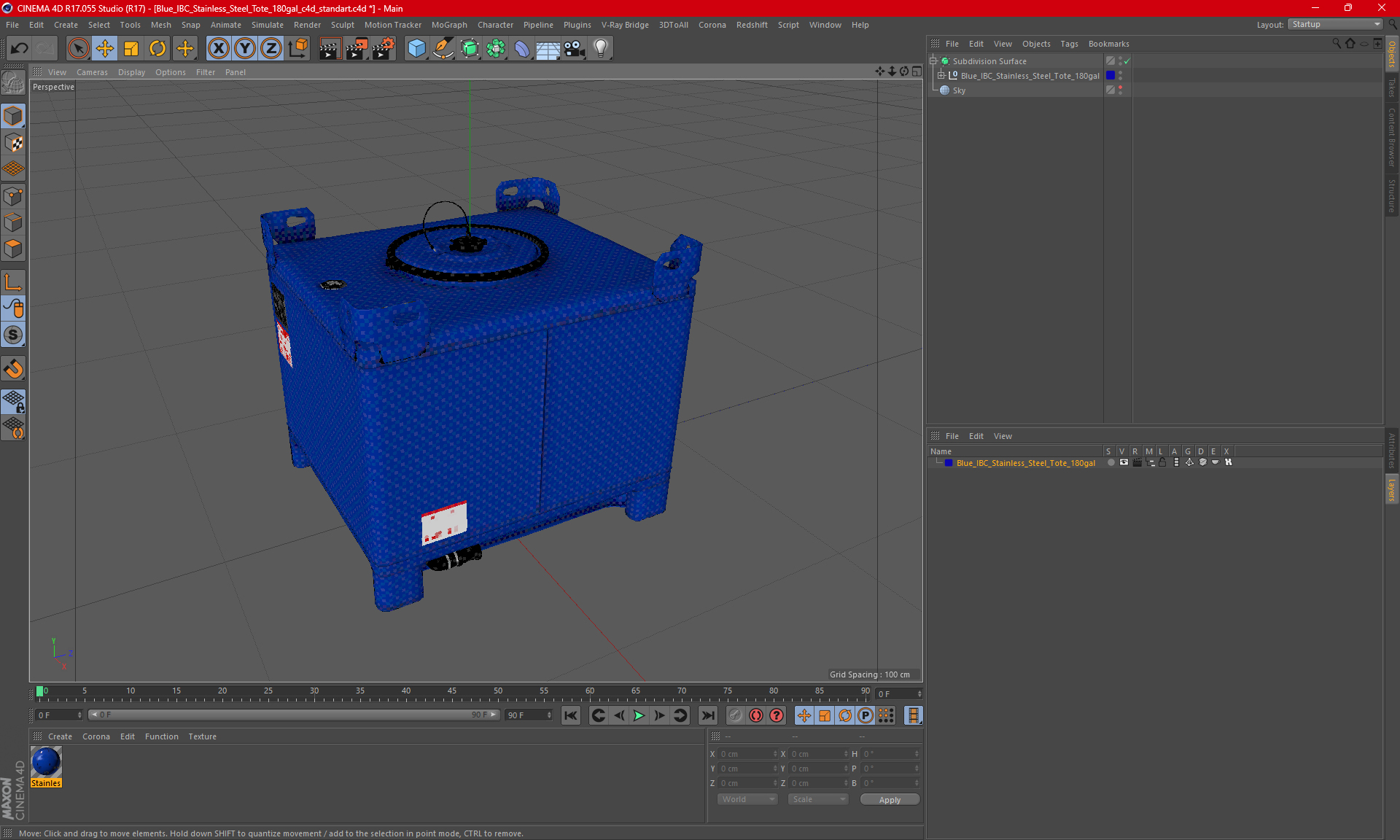 3D Blue IBC Stainless Steel Tote 180gal