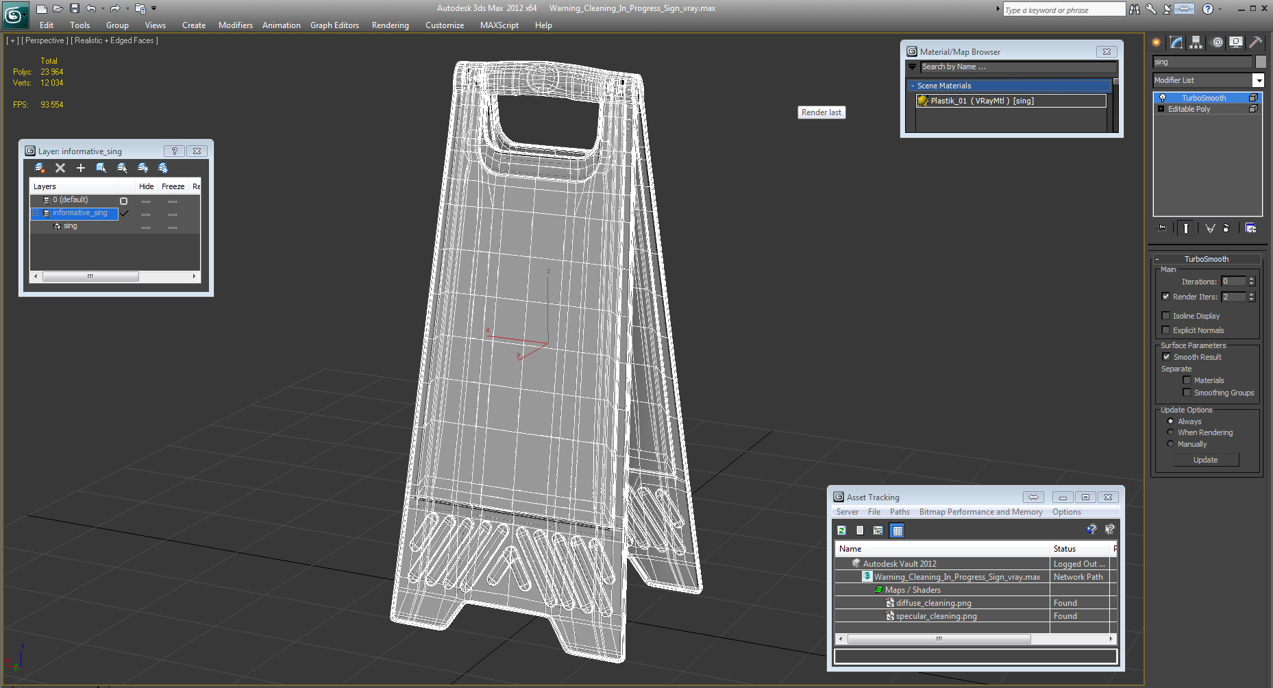 3D Warning Cleaning In Progress Sign model