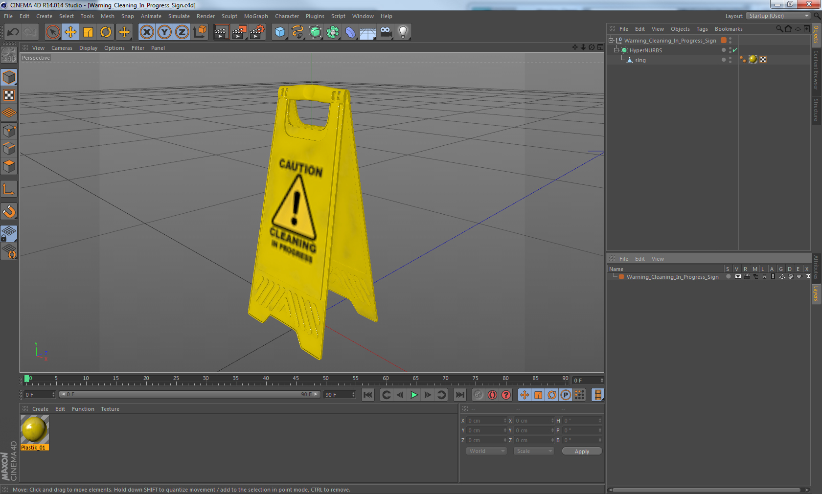 3D Warning Cleaning In Progress Sign model