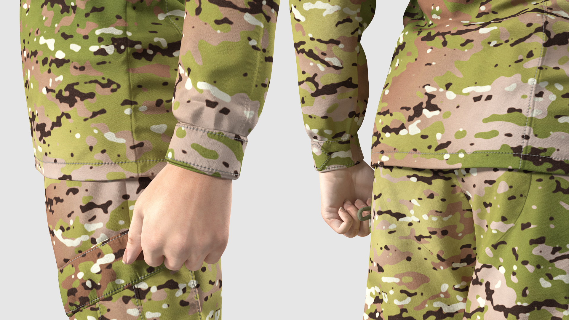 3D Female Soldier Camouflage Saluting Pose Fur model