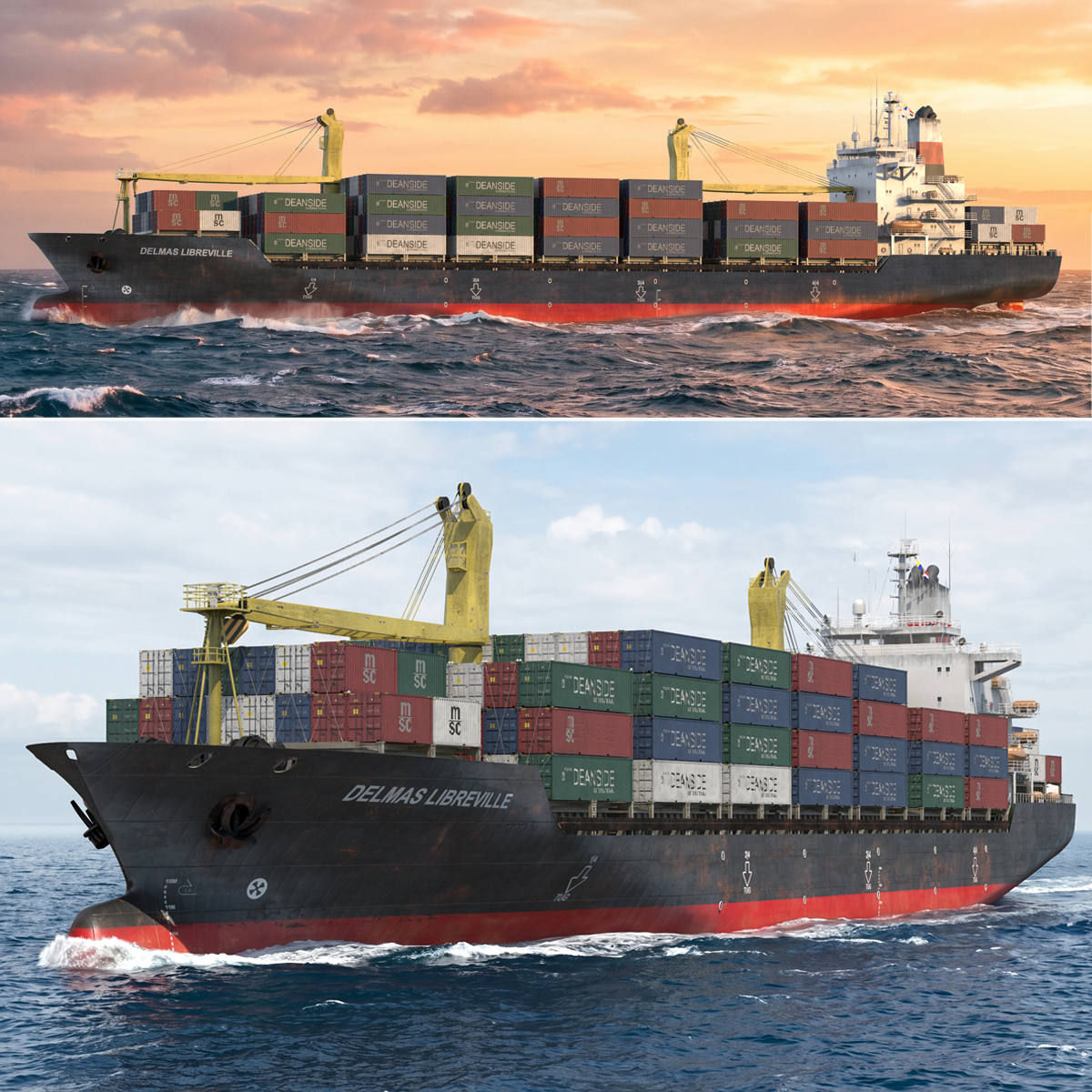 Freight Vessel with Shipping Containers