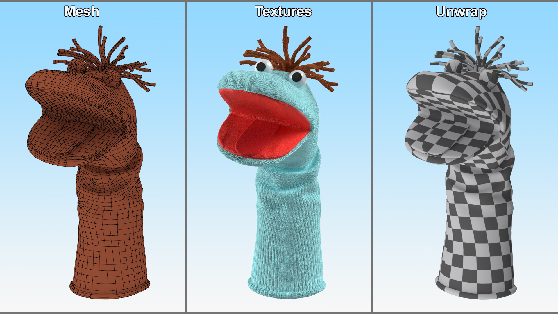 3D model Character Hand Puppet Blue Boy Surprised Pose