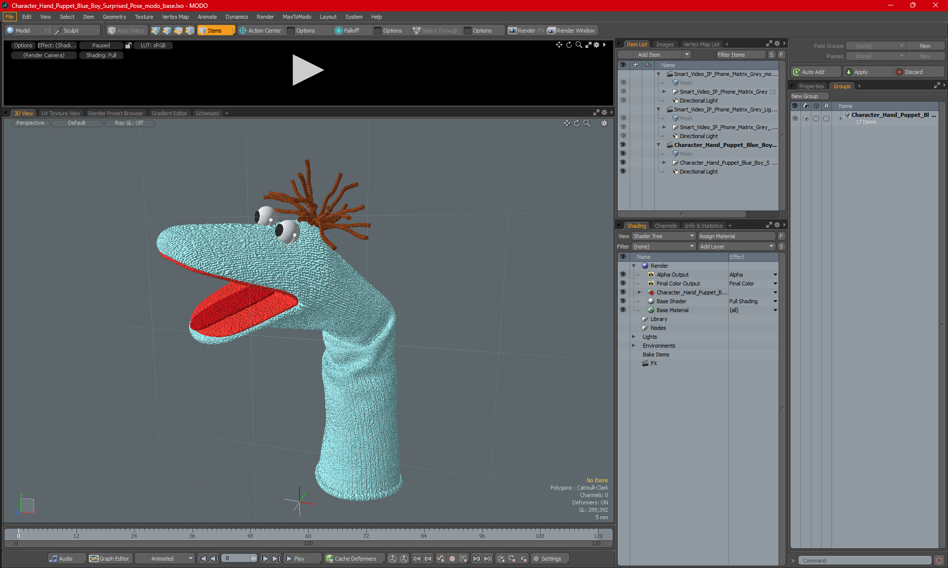 3D model Character Hand Puppet Blue Boy Surprised Pose