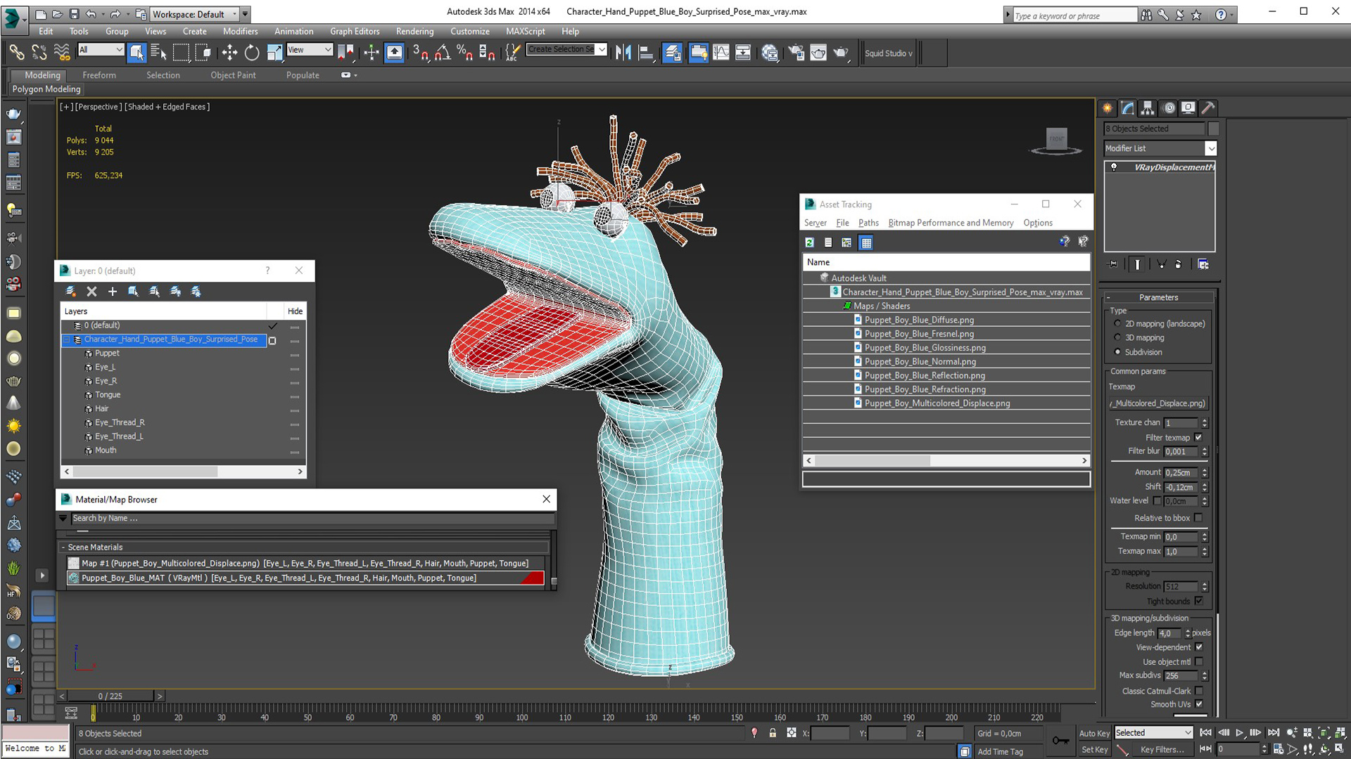 3D model Character Hand Puppet Blue Boy Surprised Pose