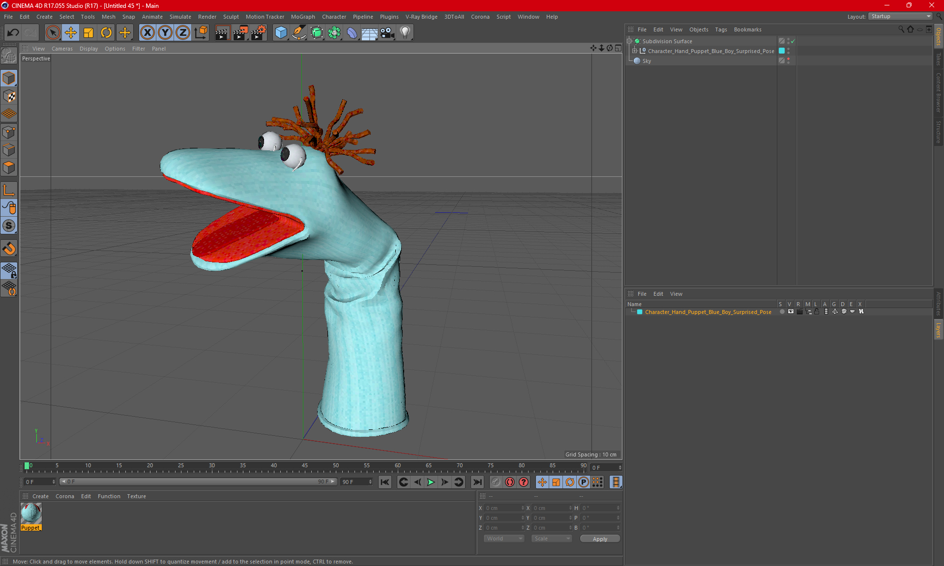 3D model Character Hand Puppet Blue Boy Surprised Pose