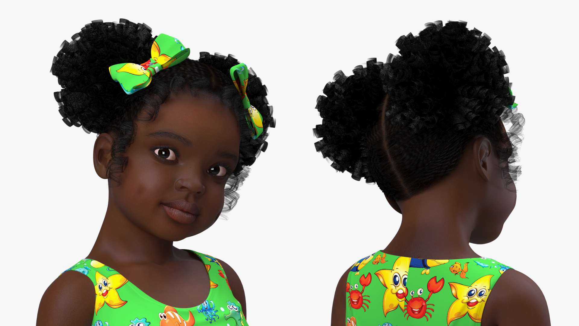 Black Child Girl Holding Swim Ring 3D model