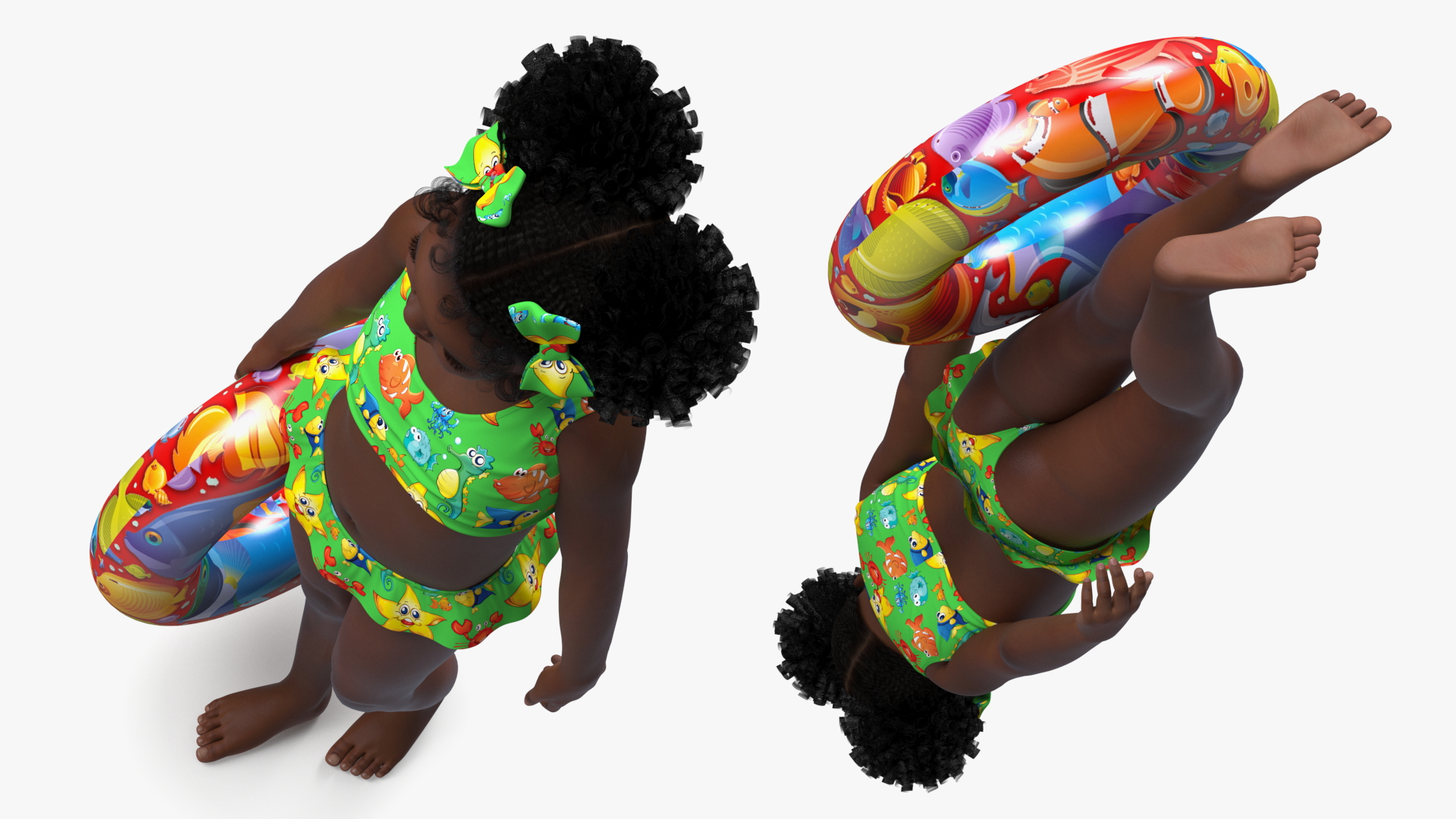 Black Child Girl Holding Swim Ring 3D model
