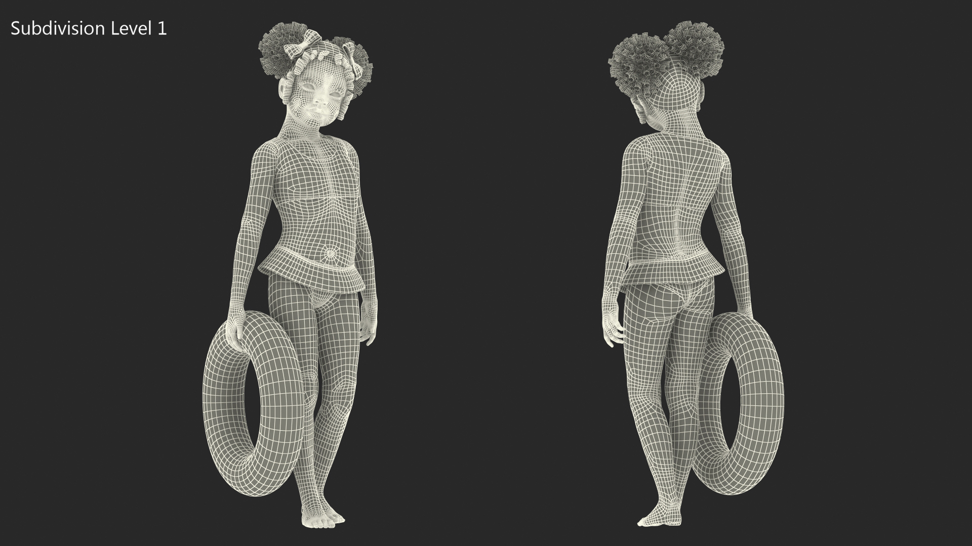 Black Child Girl Holding Swim Ring 3D model