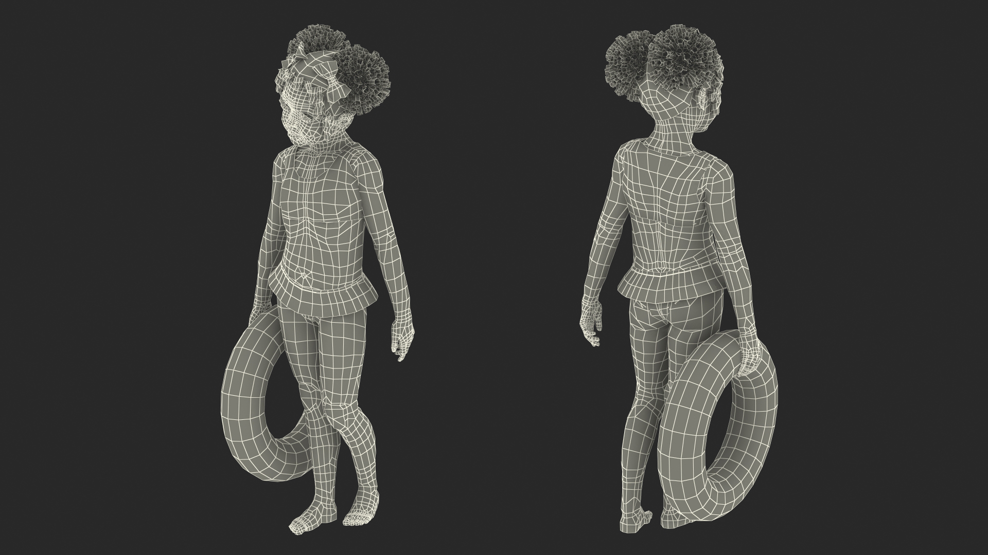 Black Child Girl Holding Swim Ring 3D model