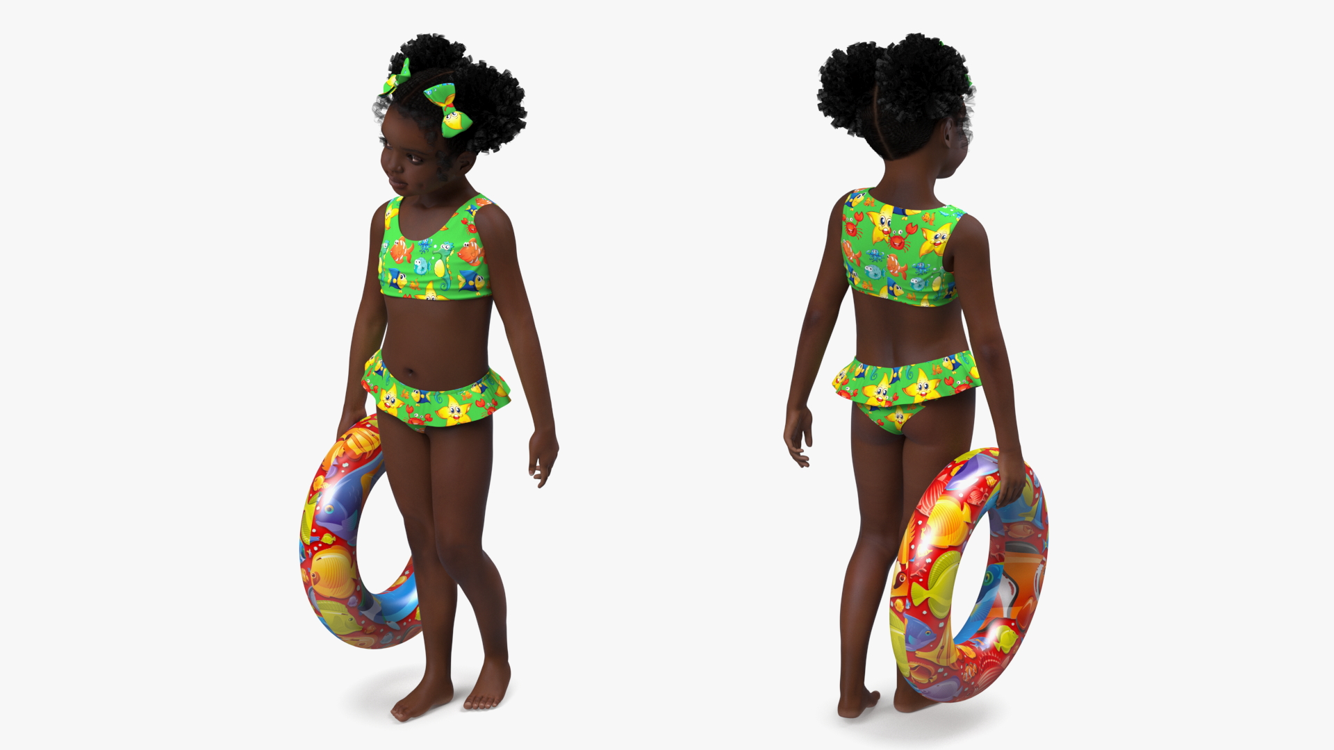 Black Child Girl Holding Swim Ring 3D model