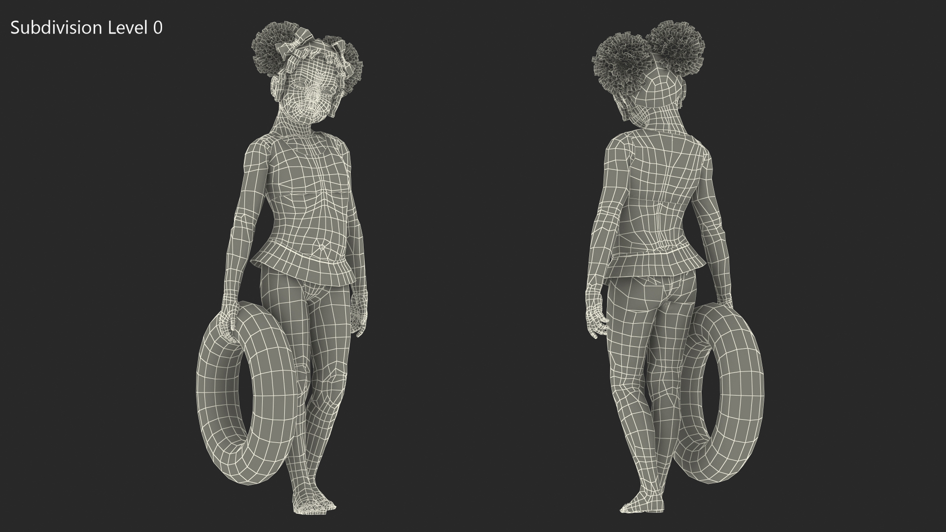 Black Child Girl Holding Swim Ring 3D model