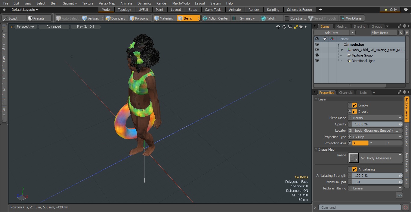 Black Child Girl Holding Swim Ring 3D model