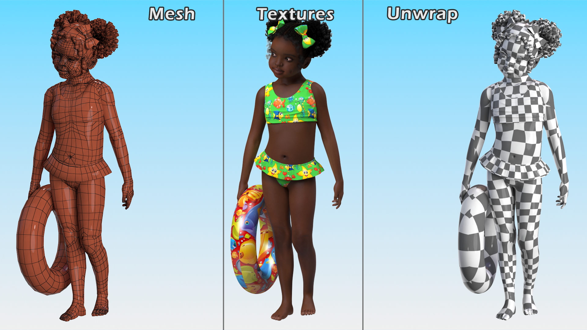 Black Child Girl Holding Swim Ring 3D model