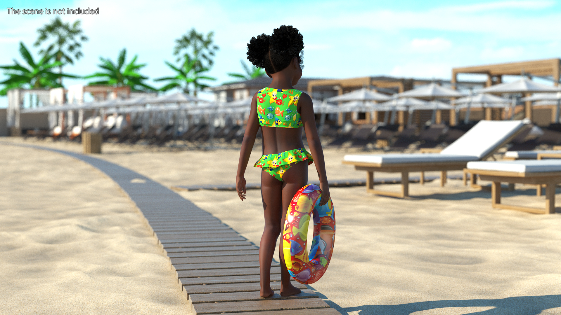 Black Child Girl Holding Swim Ring 3D model