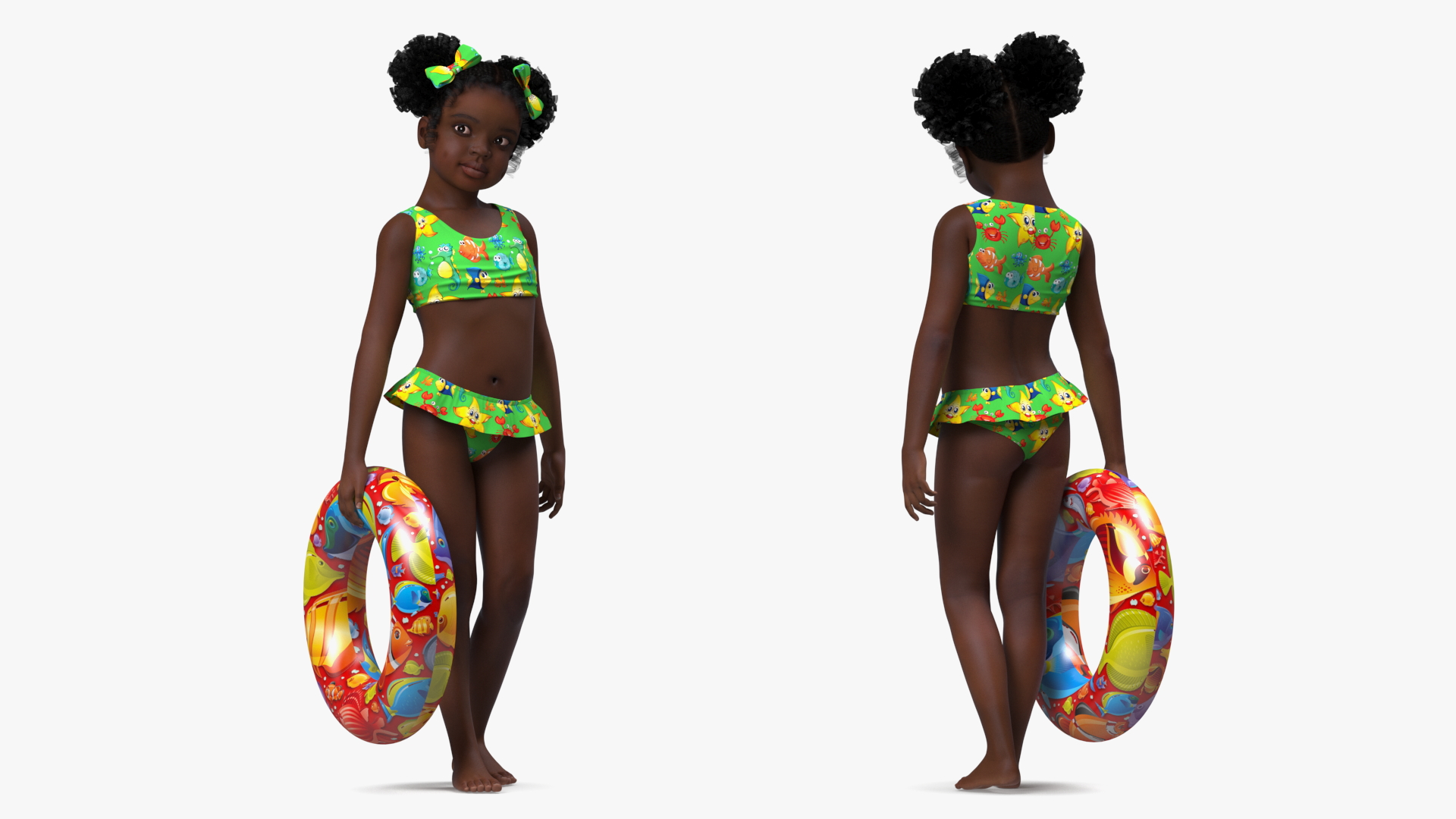 Black Child Girl Holding Swim Ring 3D model