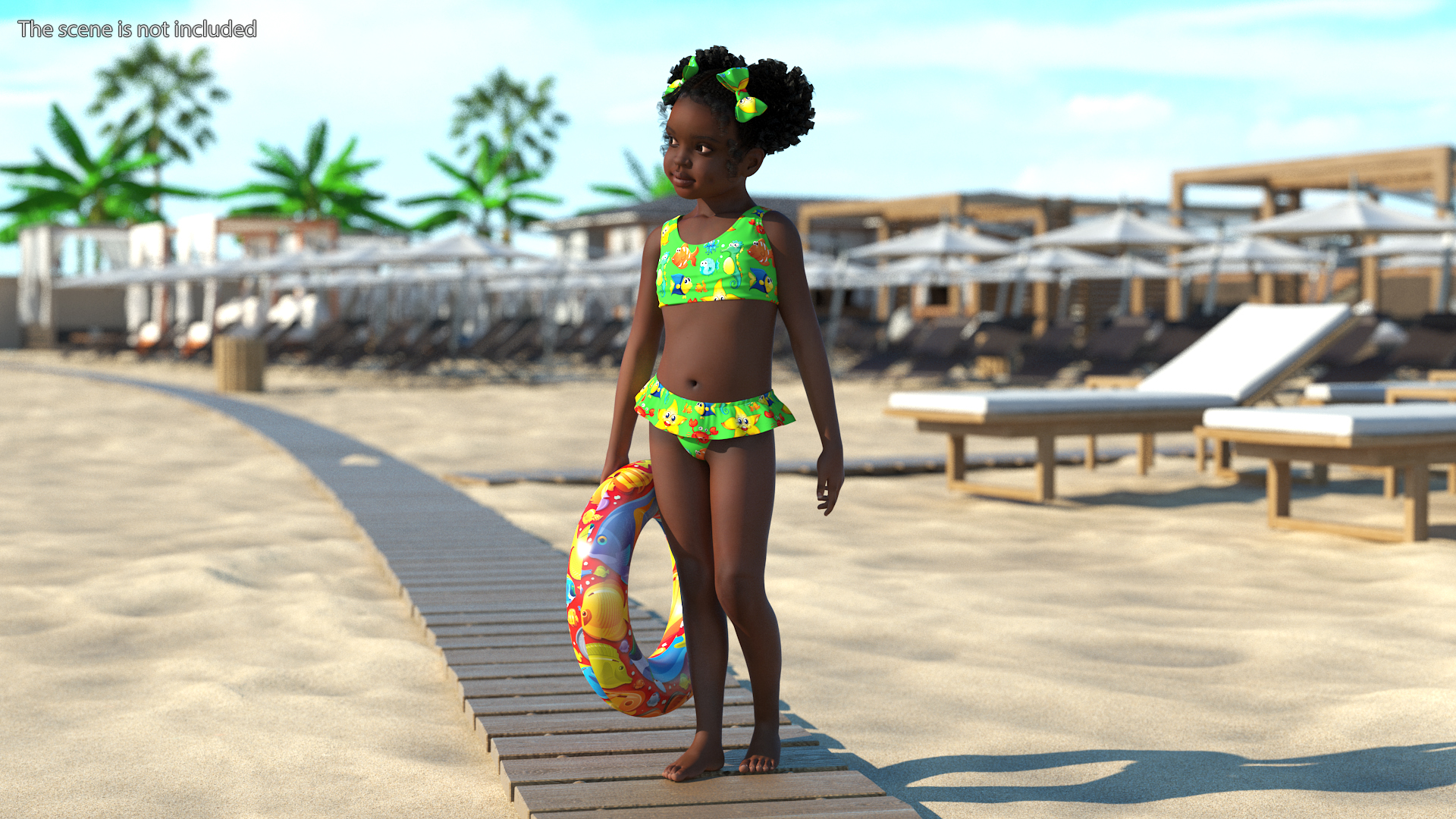 Black Child Girl Holding Swim Ring 3D model