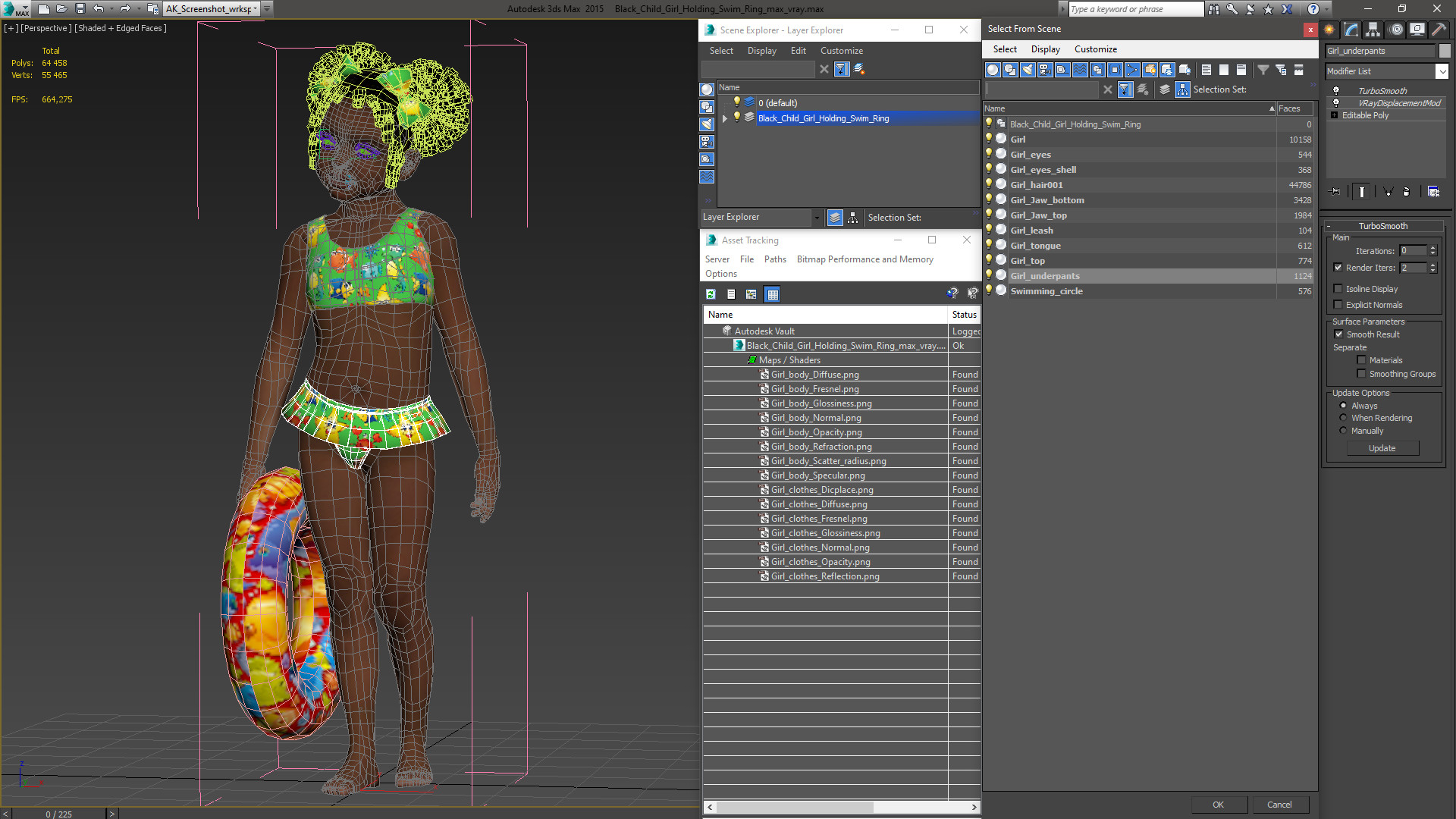 Black Child Girl Holding Swim Ring 3D model