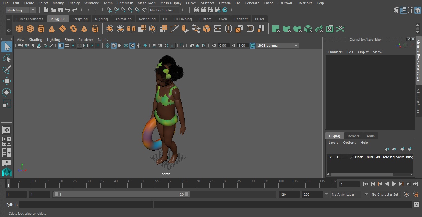 Black Child Girl Holding Swim Ring 3D model